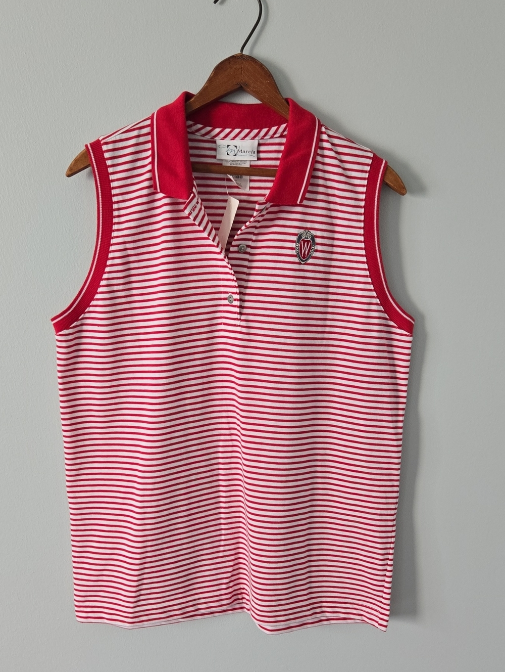 Vintage Red White Striped sleeveless polo UW-Madison XL NWT